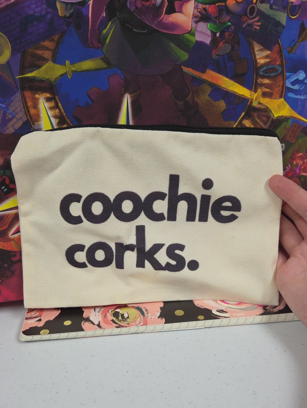 Cream Canvas Zipper Pouch -